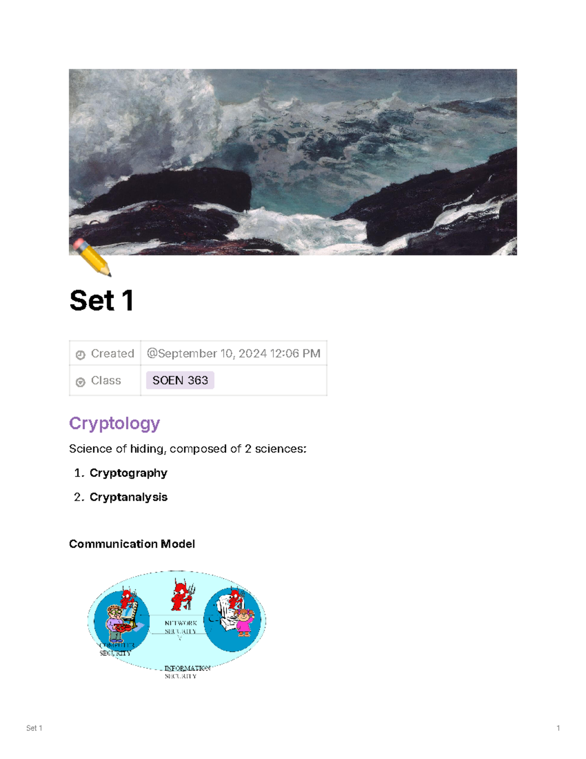 ch1 soen 321 notes - Set 1 Created Class SOEN 363 Cryptology Science of ...