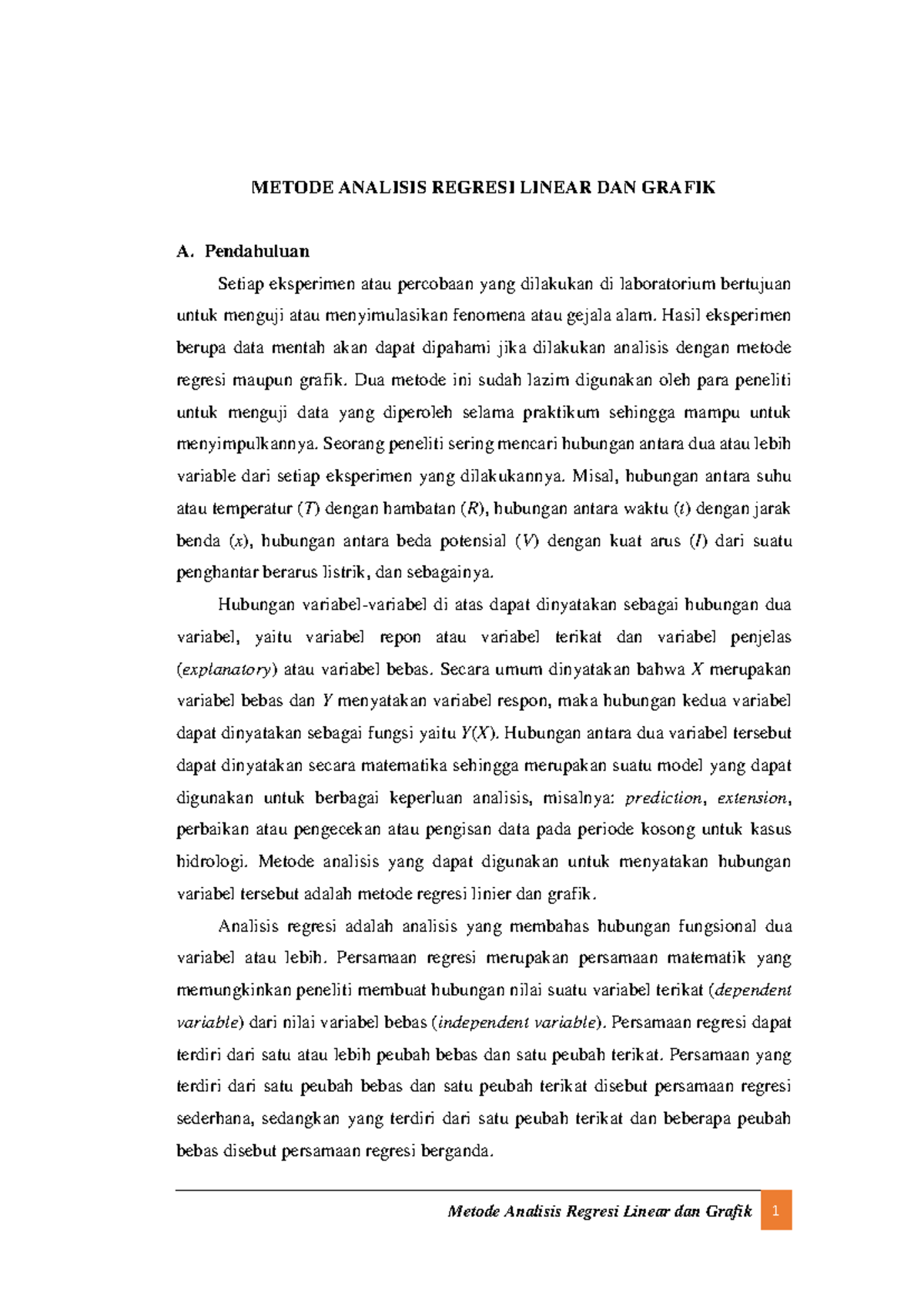 Materi Alat Ukur - Metode Analisis Regresi Linier dan Grafik - Studocu