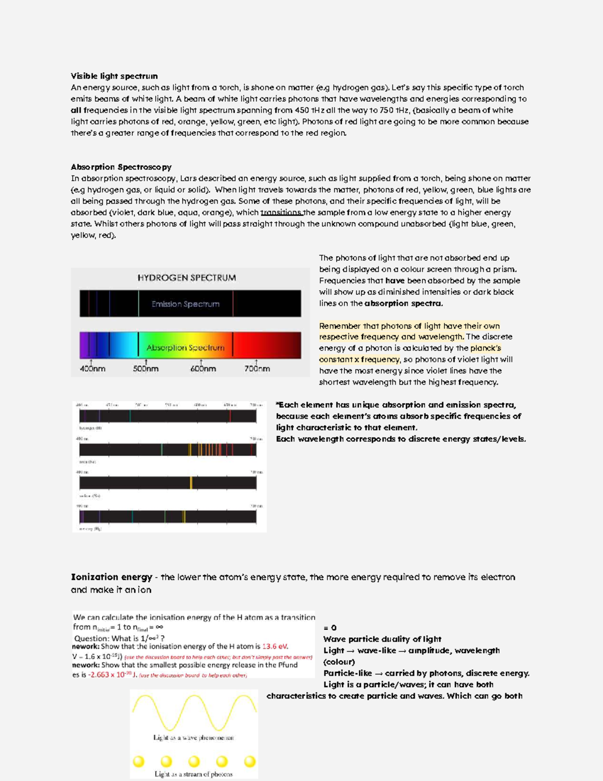 Absorption vs Emission Spectroscopy Notes (CHEM 101) - Studocu