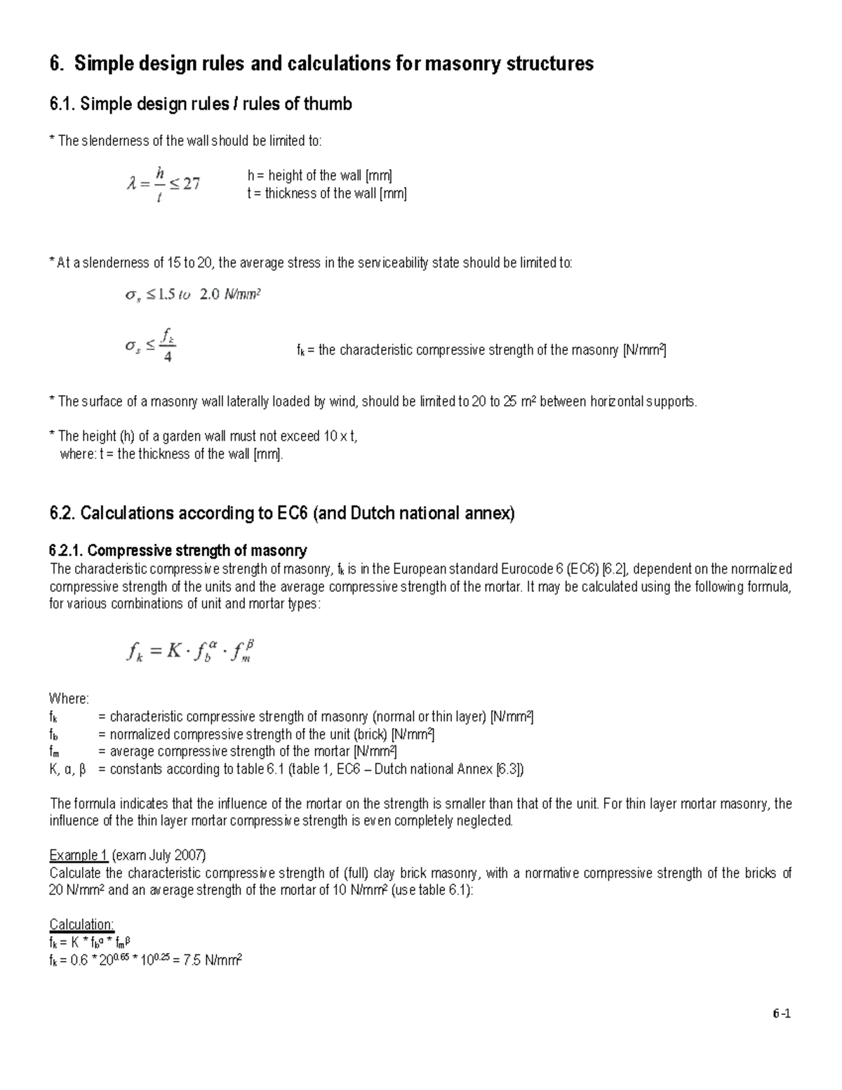Chapter 6: Design Rules & Calculations for Masonry Structures (EC6 ...