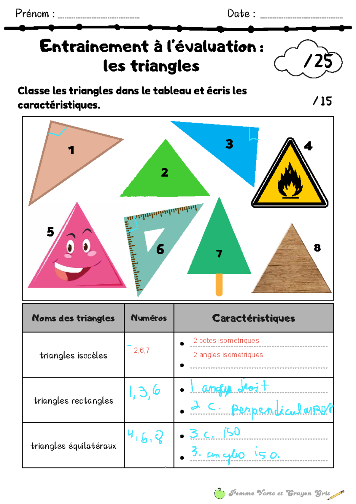 Évaluation des Triangles - Pomme Verte et Crayon Gris - Studocu