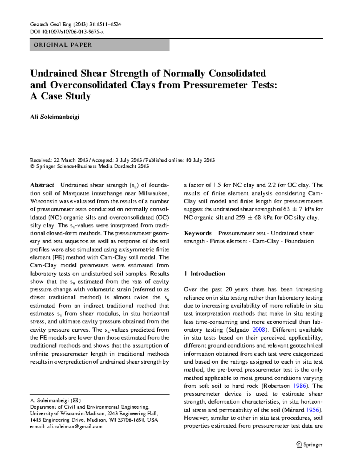 Geotech Geol Eng (2013) Case Study on Undrained Shear Strength from ...