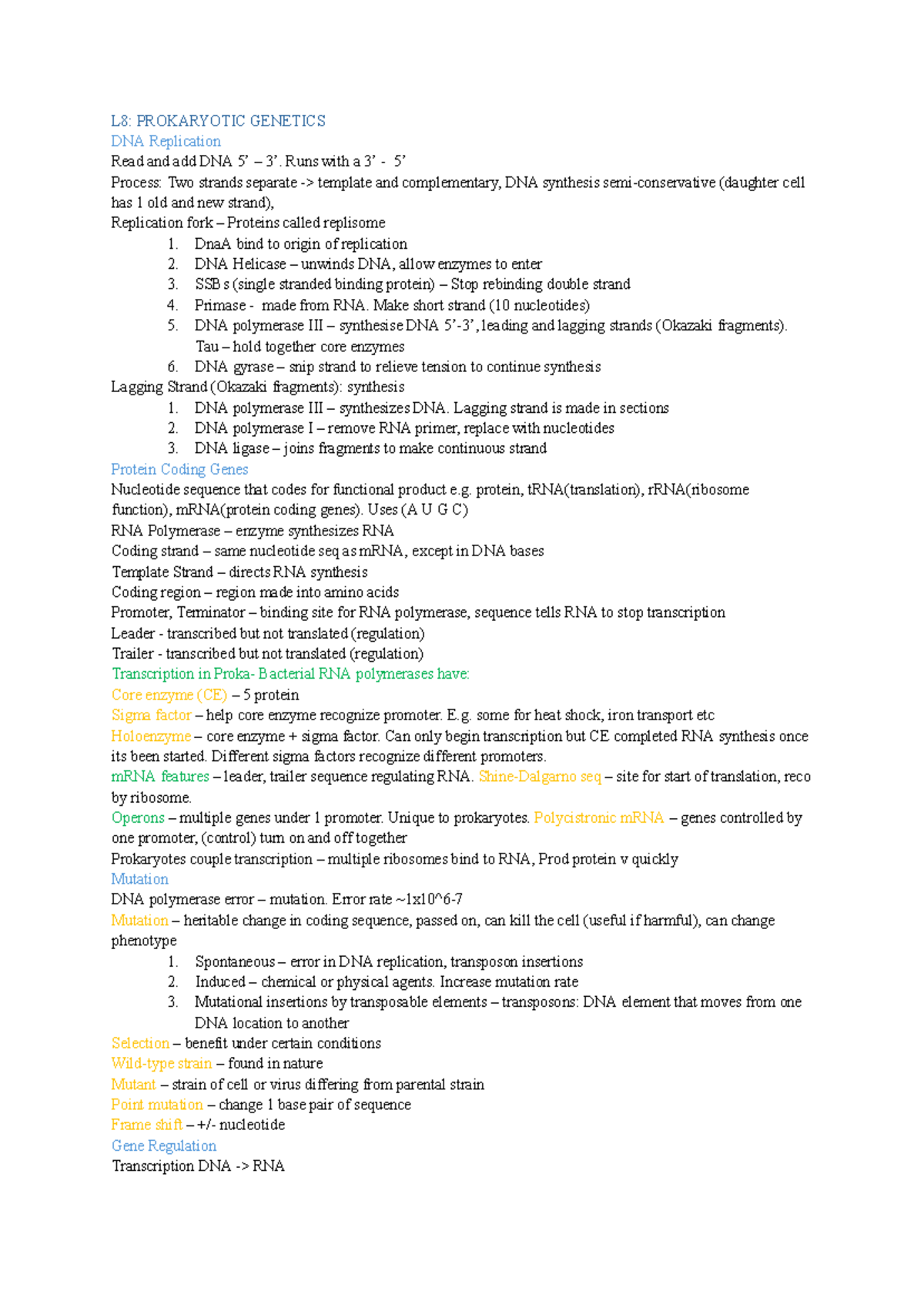 L8: Prokaryotic Genetics - DNA Replication & Gene Regulation Overview ...