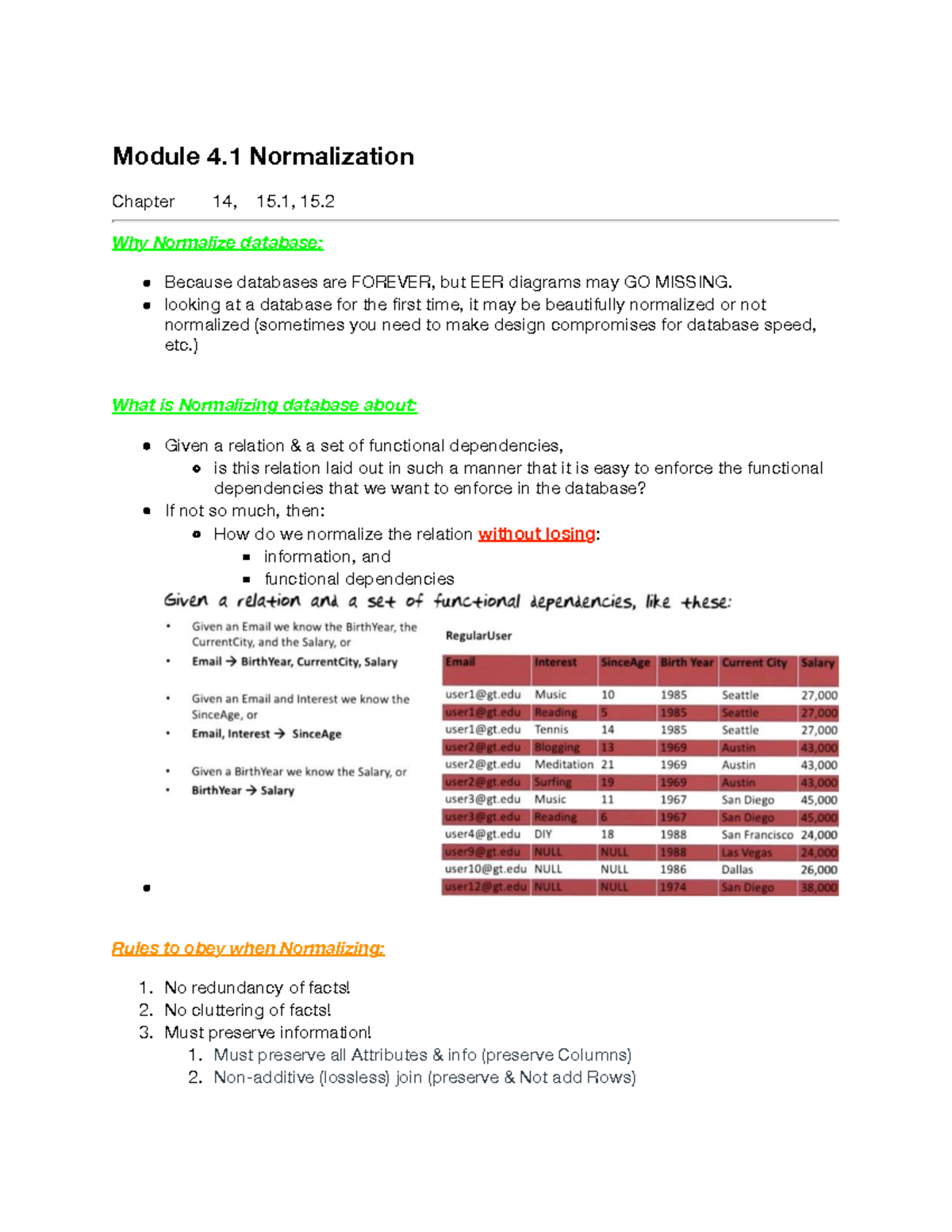 Module 4: Normalization & Efficiency - Exam4 Lecture Notes - Studocu
