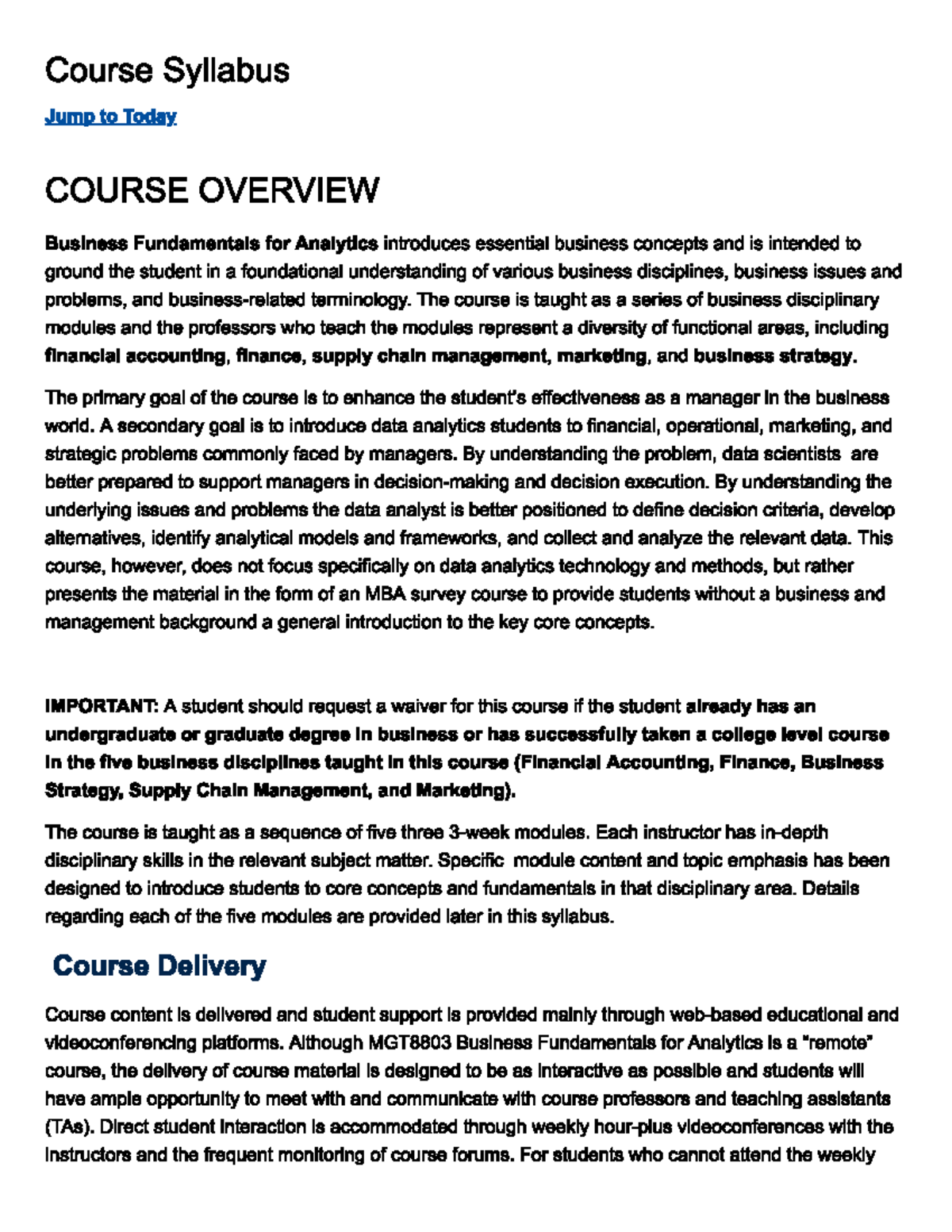 MGT8803 Course Syllabus: Business Fundamentals for Analytics - Studocu