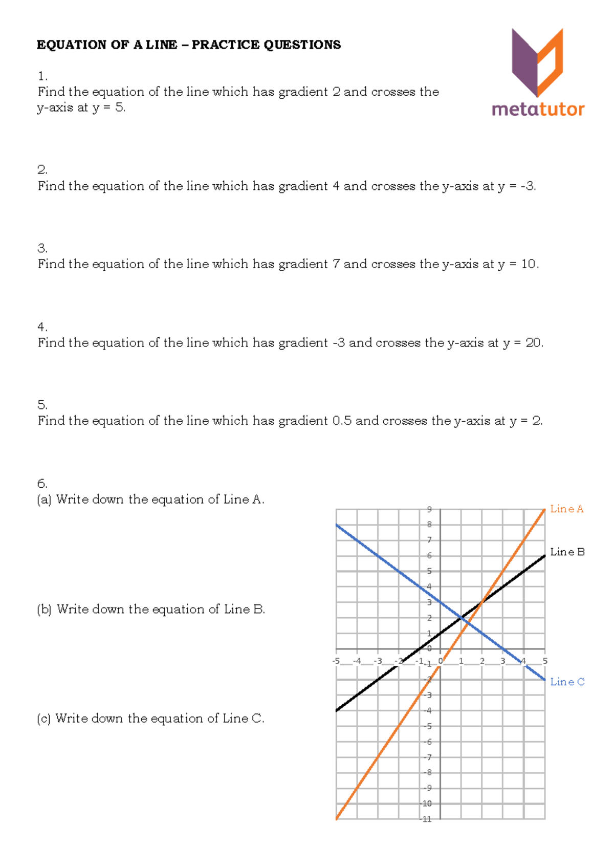 EQUATION OF A LINE PRACTICE QUESTIONS - MATH 101 - Studocu