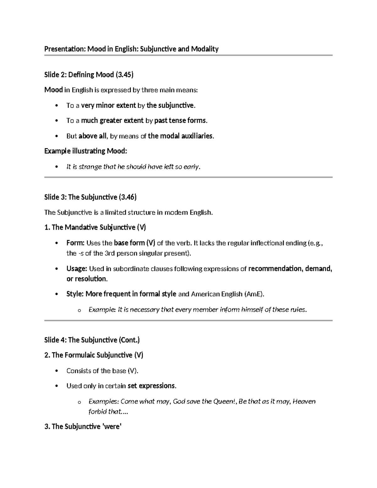 Mood & Subjunctive in English: A Presentation on Modality - Studocu