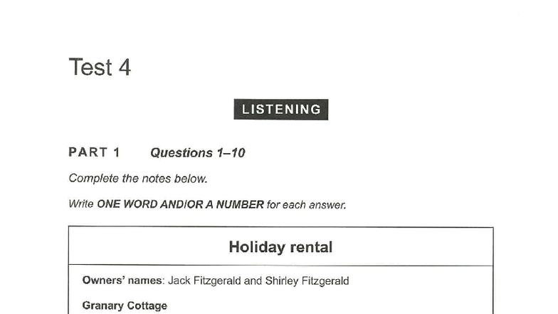 IELTS Mock Test 4: Listening and Reading Practice - Studocu