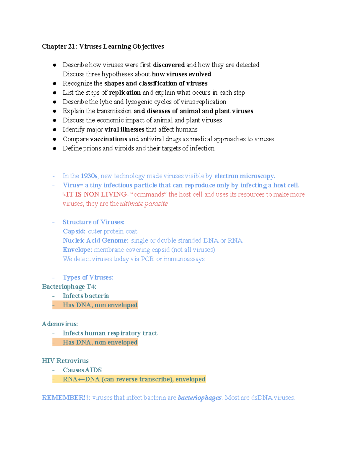 Bio exam 02 review - Chapter 21: Viruses Learning Objectives Describe ...
