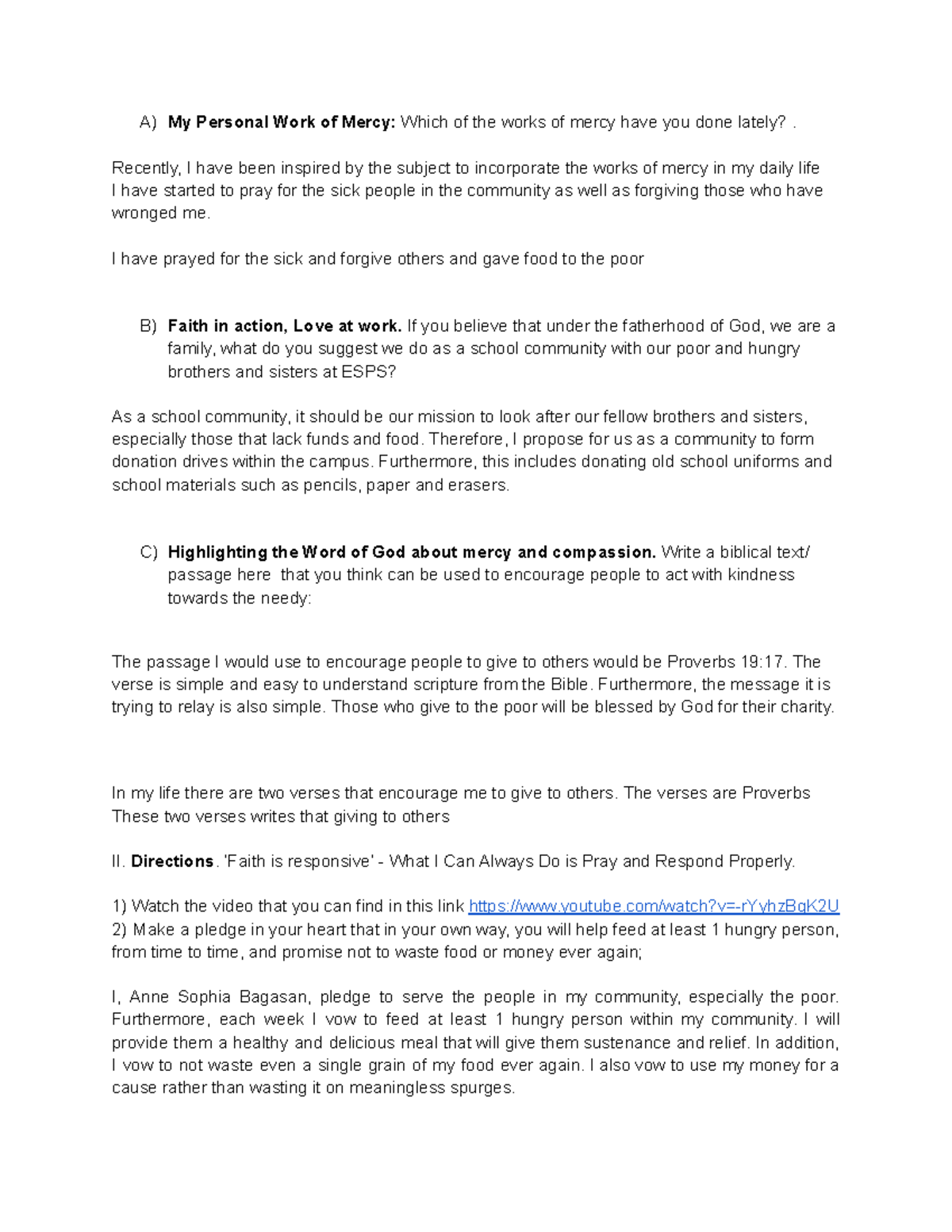 CLED 2: Personal Reflections on Works of Mercy and Community Service ...