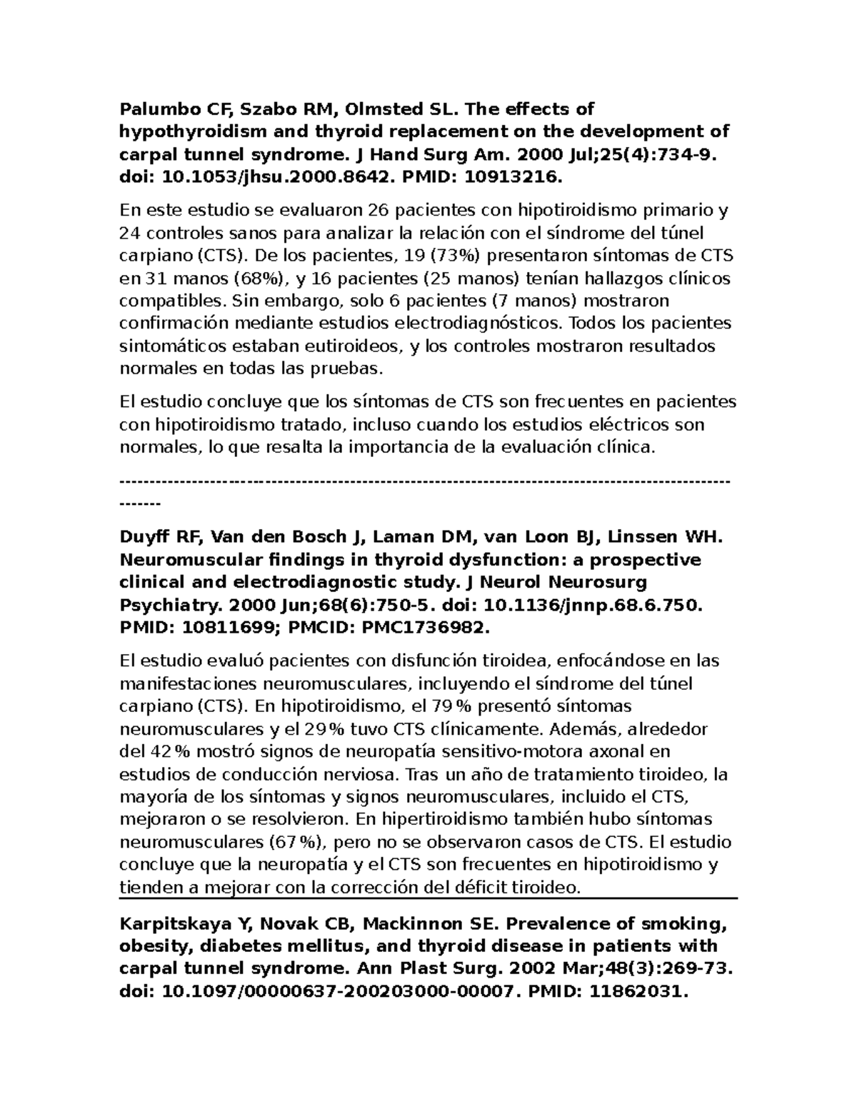 Resumen de Artículos sobre Hipotiroidismo y Síndrome del Túnel Carpiano ...
