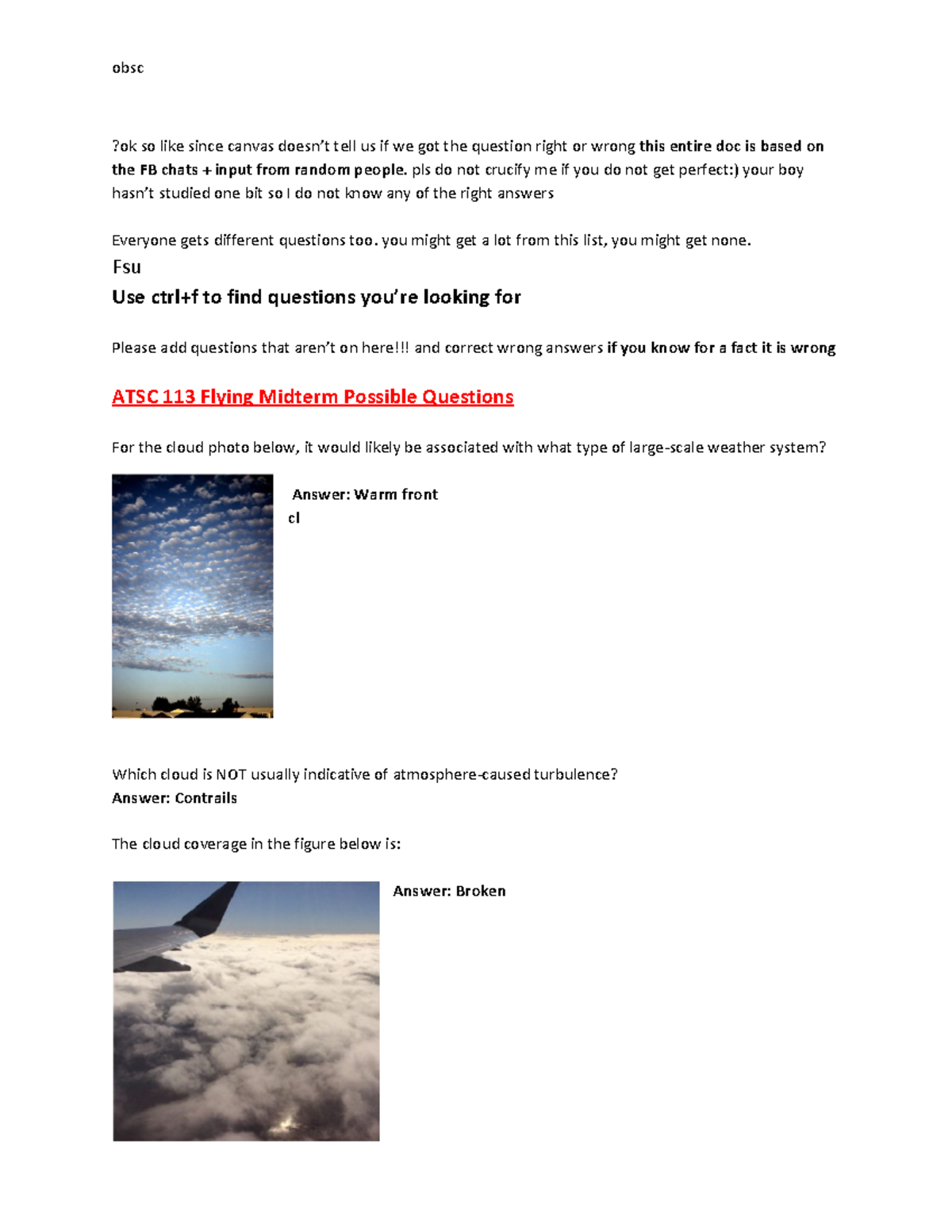 ATSC 113 Flying Midterm Review: Q&A Compilation & Study Guide - Studocu