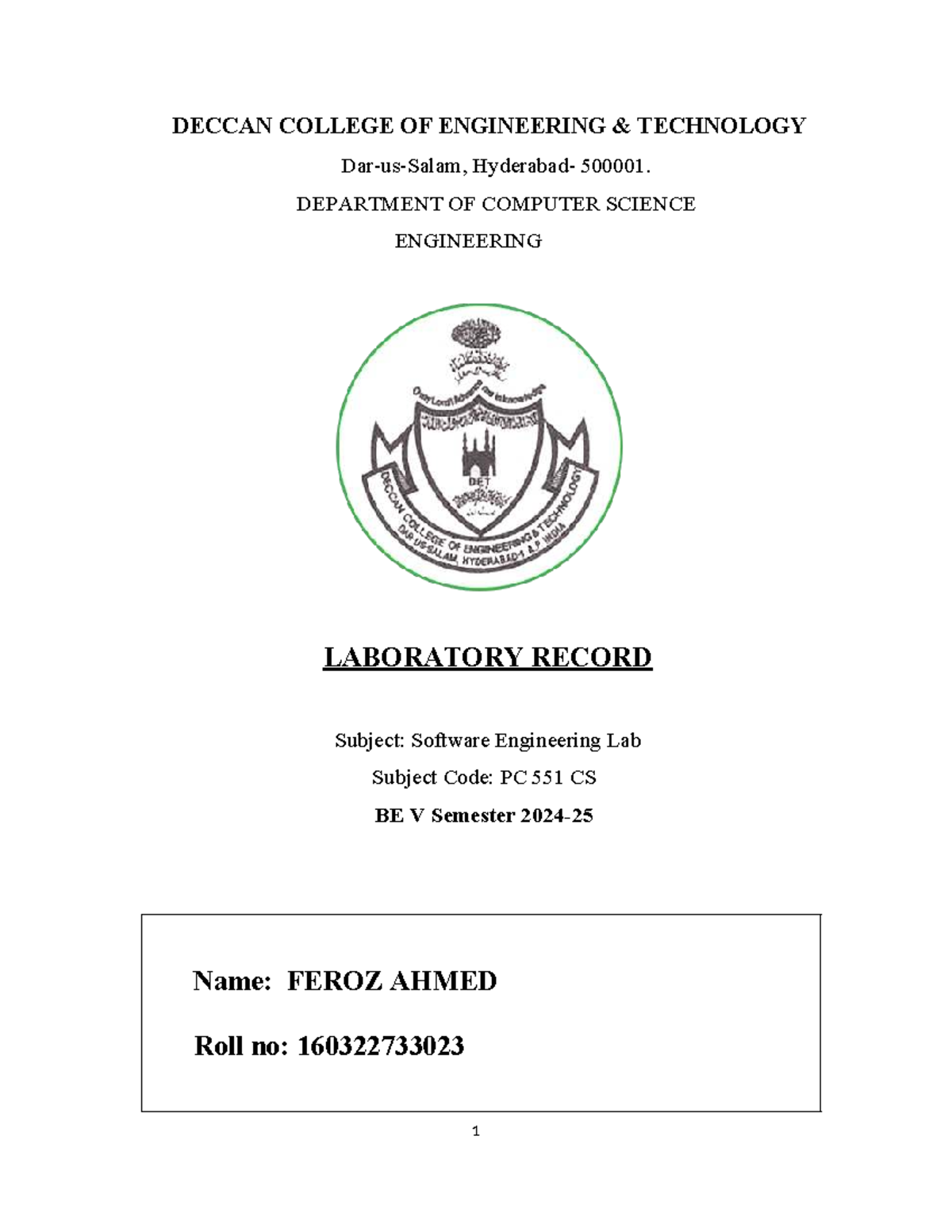Software Engineering Lab Record - PC 551 CS BE V Semester - Studocu