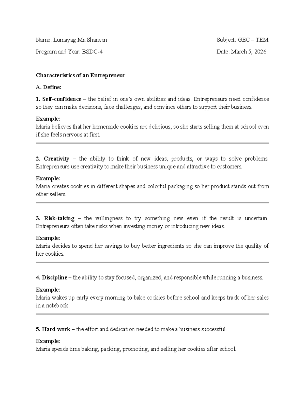 GEC Personal Development: Characteristics of an Entrepreneur - Studocu