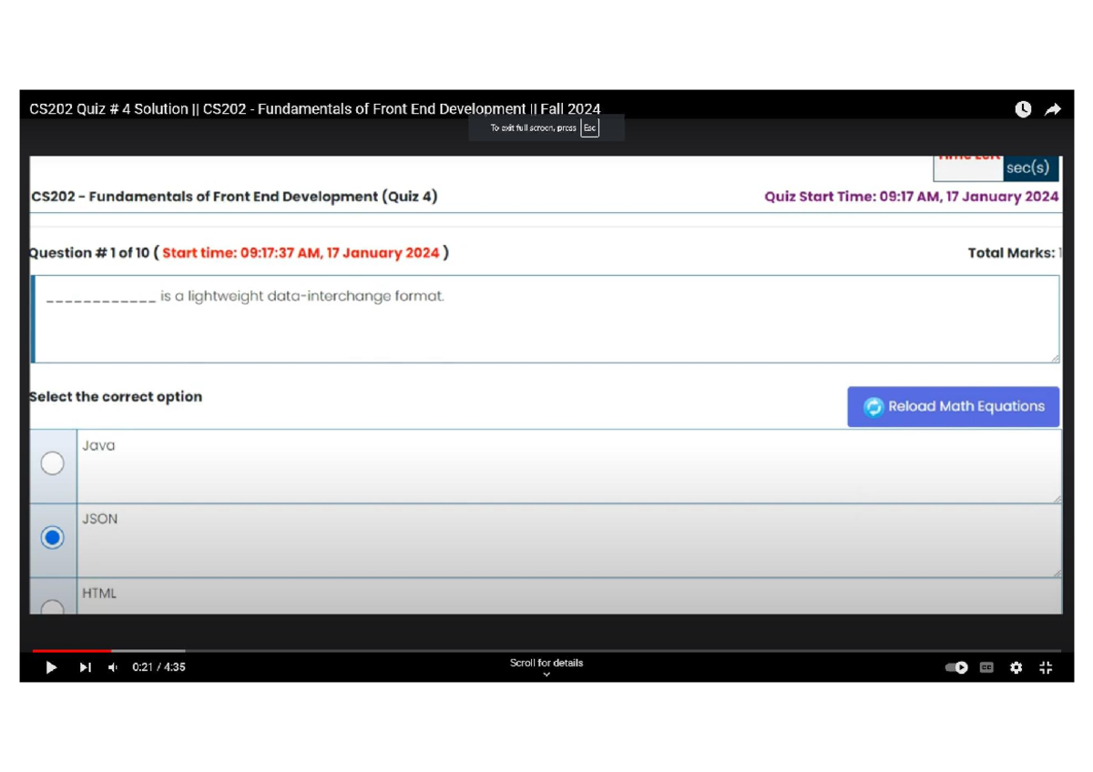 CS202 Quiz 4 Solutions: Fundamentals of Front End Dev II, Fall 2024 ...