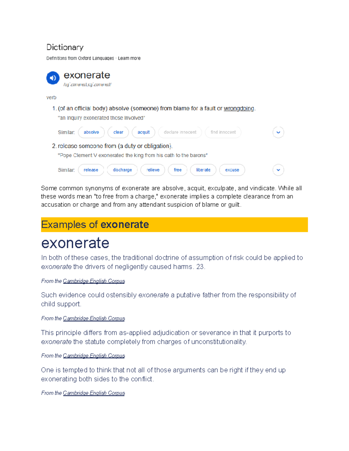 Exonerate - Word of the Day (WOD) - SFSF Notes - Studocu