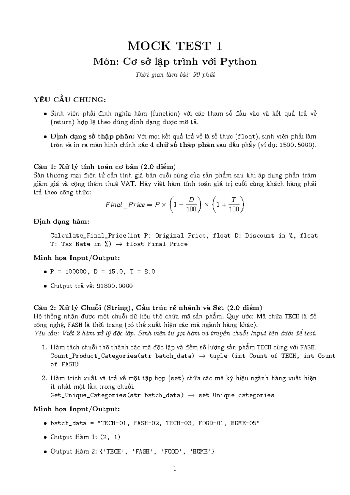 MOCK TEST 1: Luyện Tập Python Cơ Sở Lập Trình - Studocu