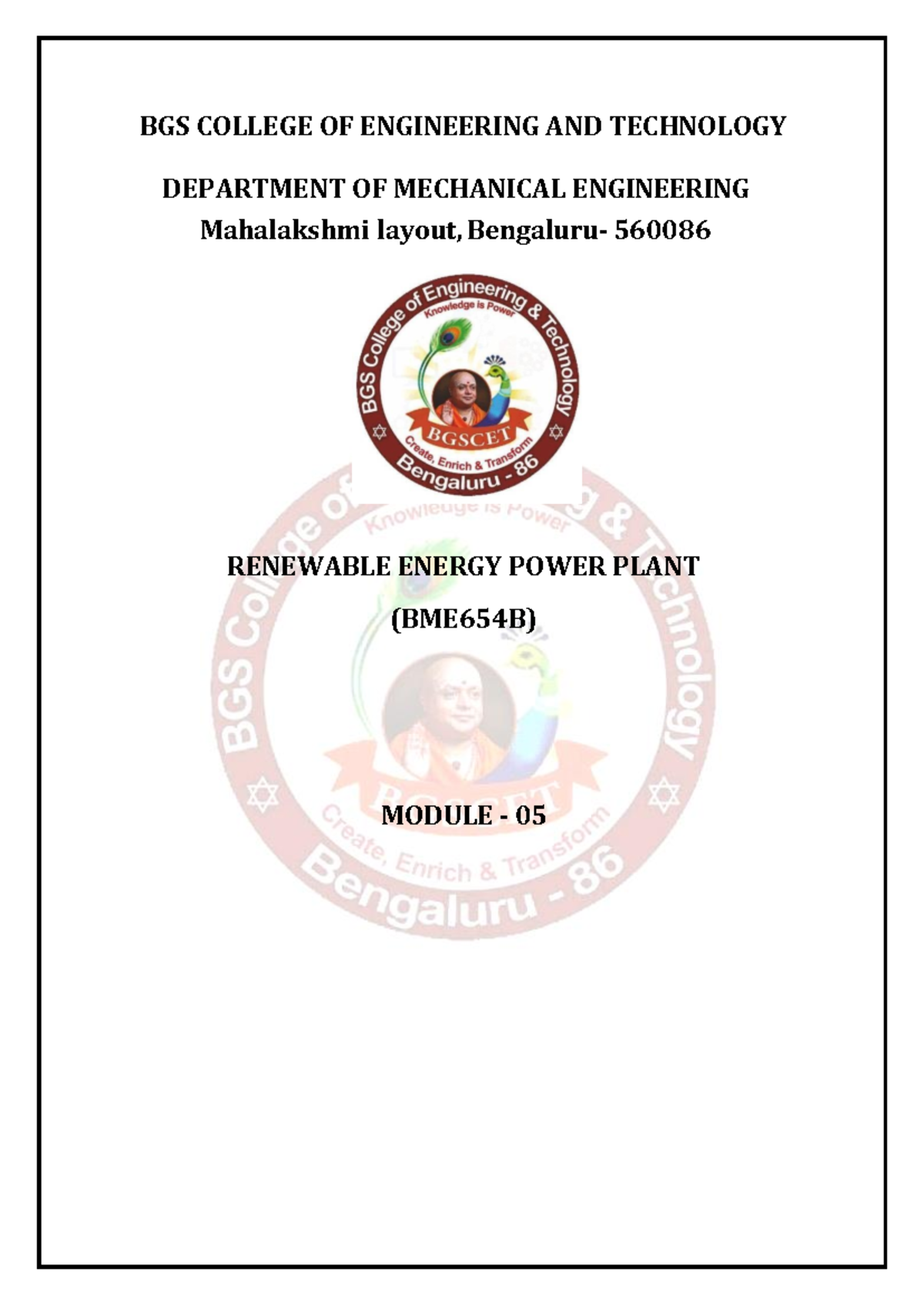 Module 5 Notes on Renewable Energy Power Plant (BME654B) - Studocu