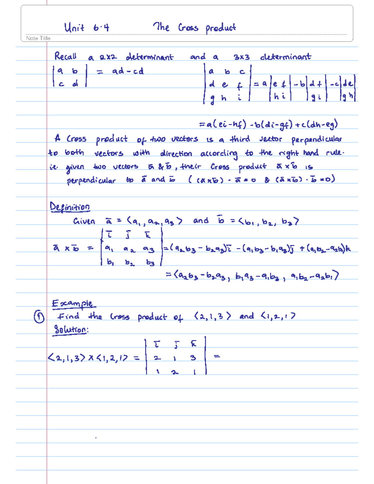 Unit 6.4 Cross Product: Properties, Theorems, and Examples - Studocu