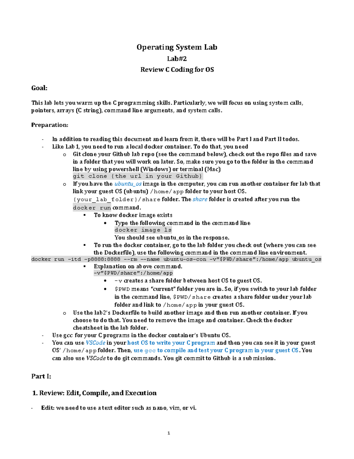 Operating System Lab #2: C Coding Review & System Calls Guide - Studocu