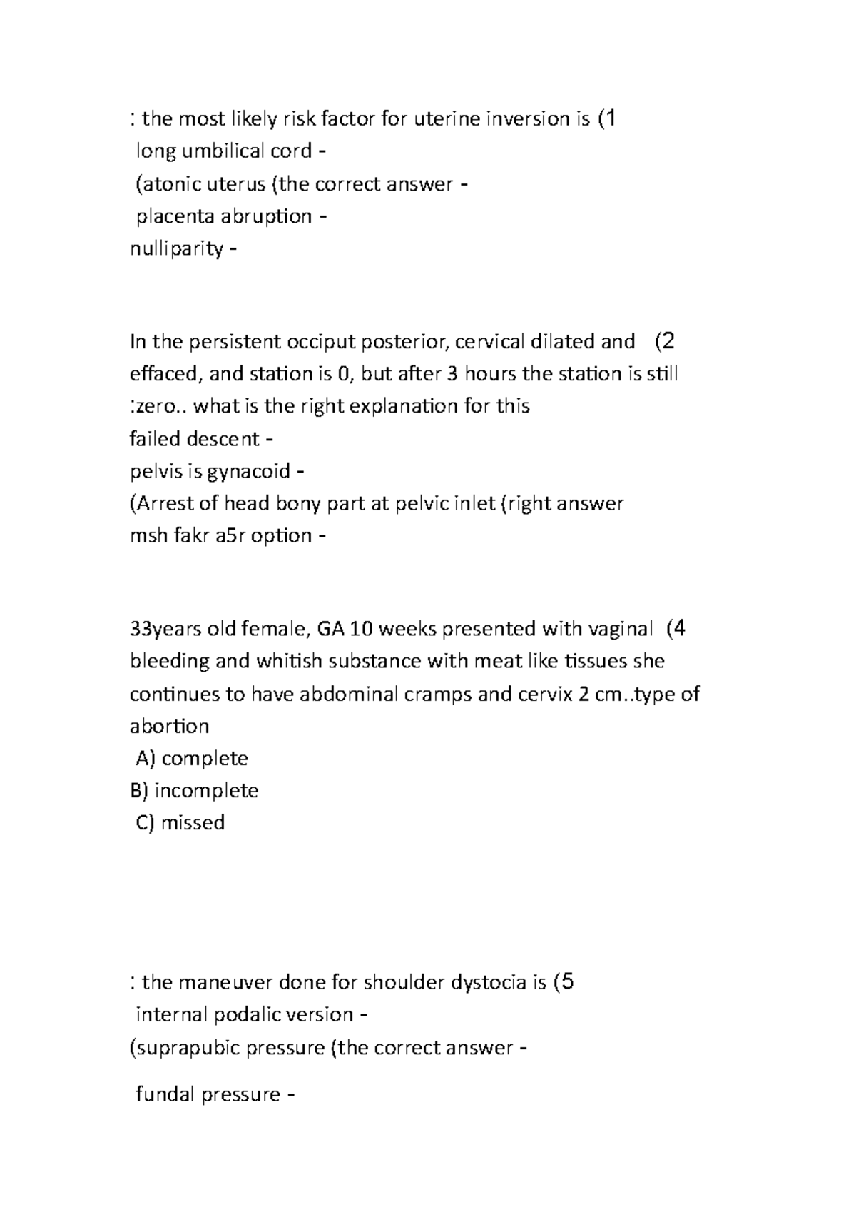Obs MCQs File 1: Key Questions and Answers on Obstetrics - Studocu