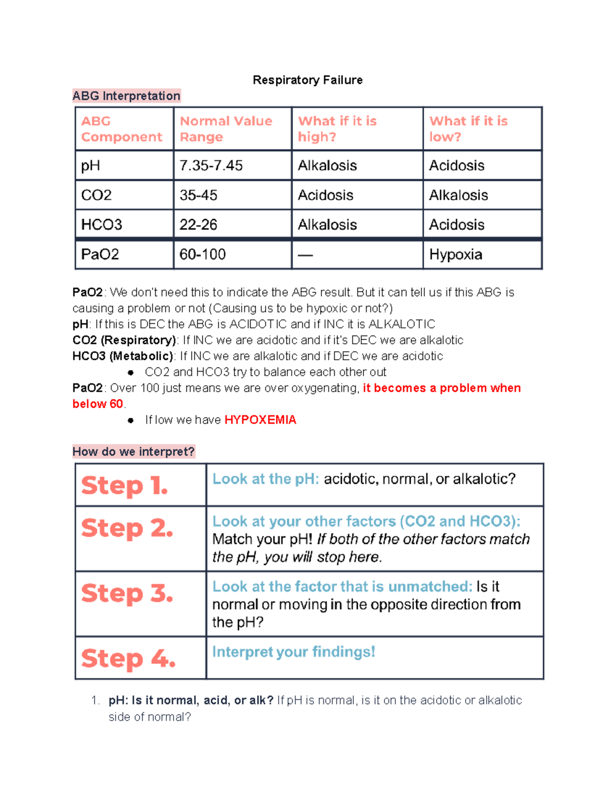 Adult 3 Exam 3 Study Guide - Respiratory Failure ABG Interpretation ...