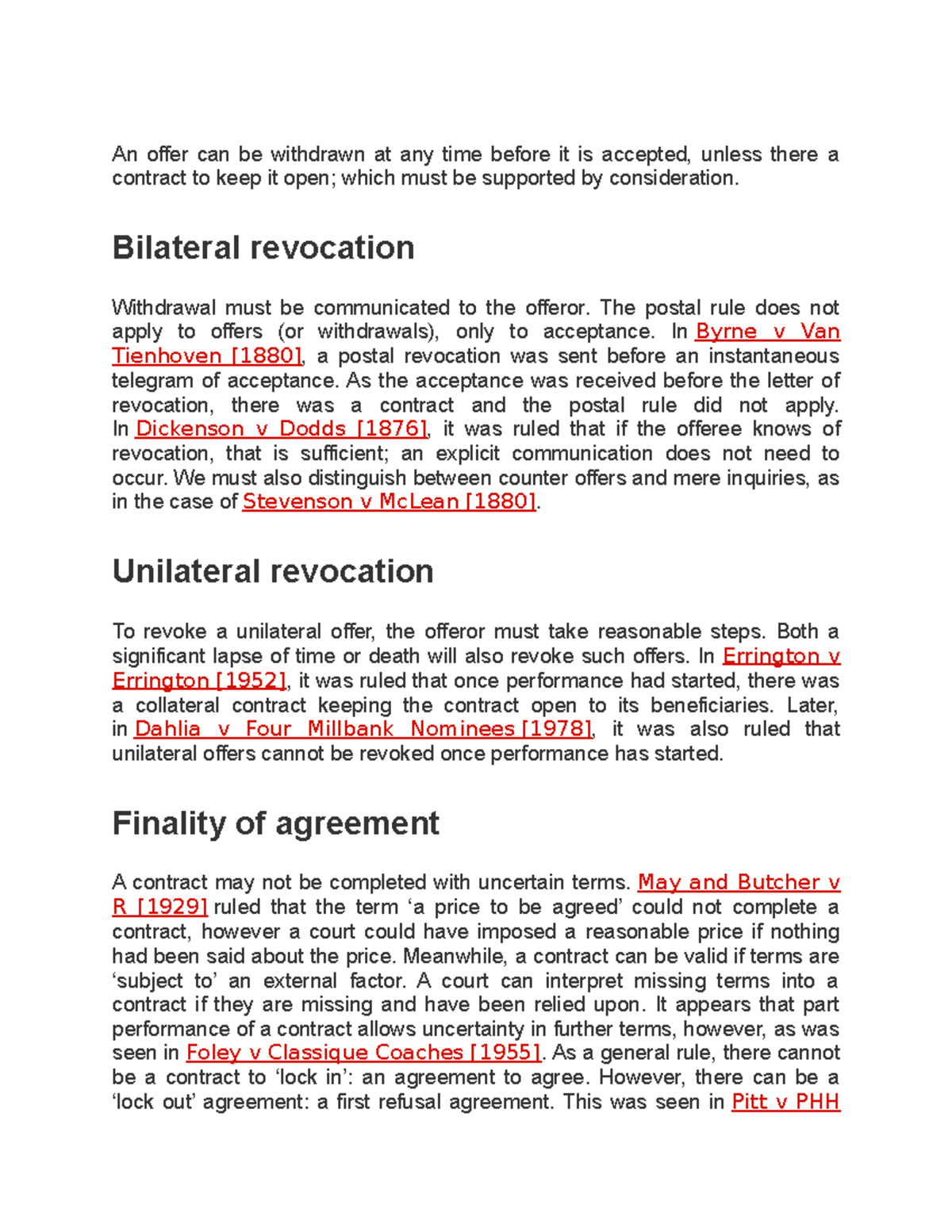 Revocation of Offer: Key Principles and Cases in Contract Law - Studocu