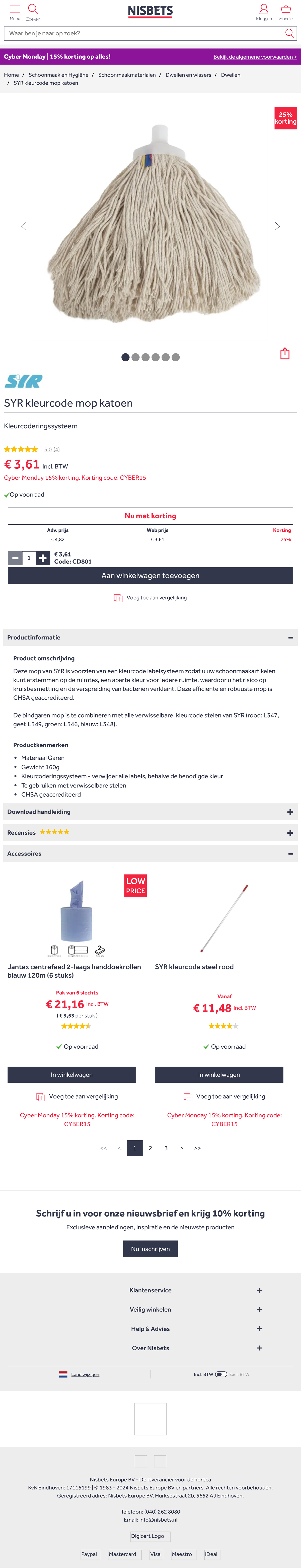 SYR Kleurcode Mop Katoen - CD801 Productinformatie en Korting - Studeersnel