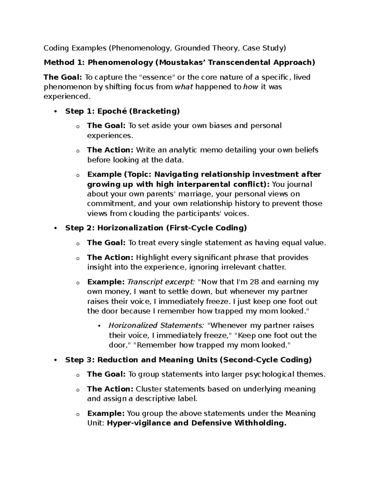 Coding Examples: Phenomenology, Grounded Theory, & Case Study Methods ...