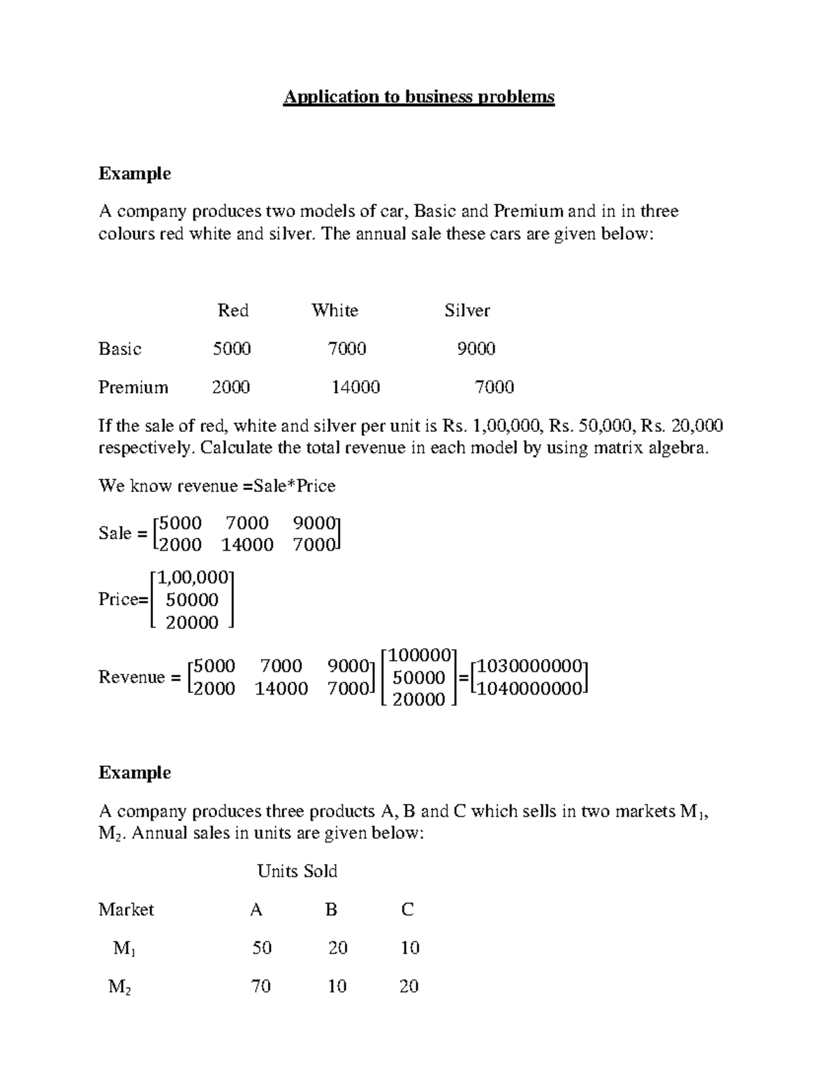 Application of Matrices & Leontief Model in Business Problems - Studocu