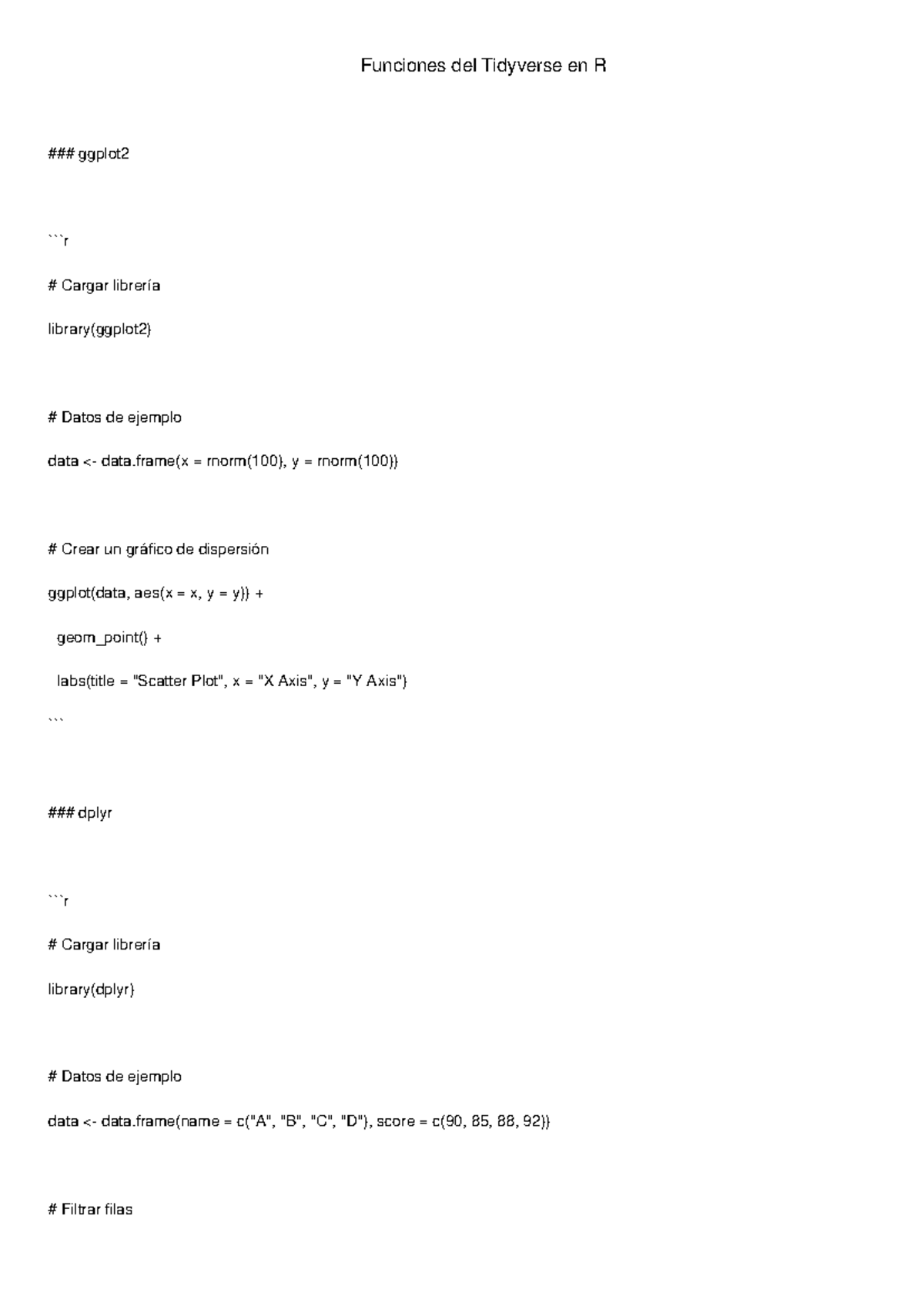 Tidyverse Functions in R - Comprehensive Guide for Students - Studocu