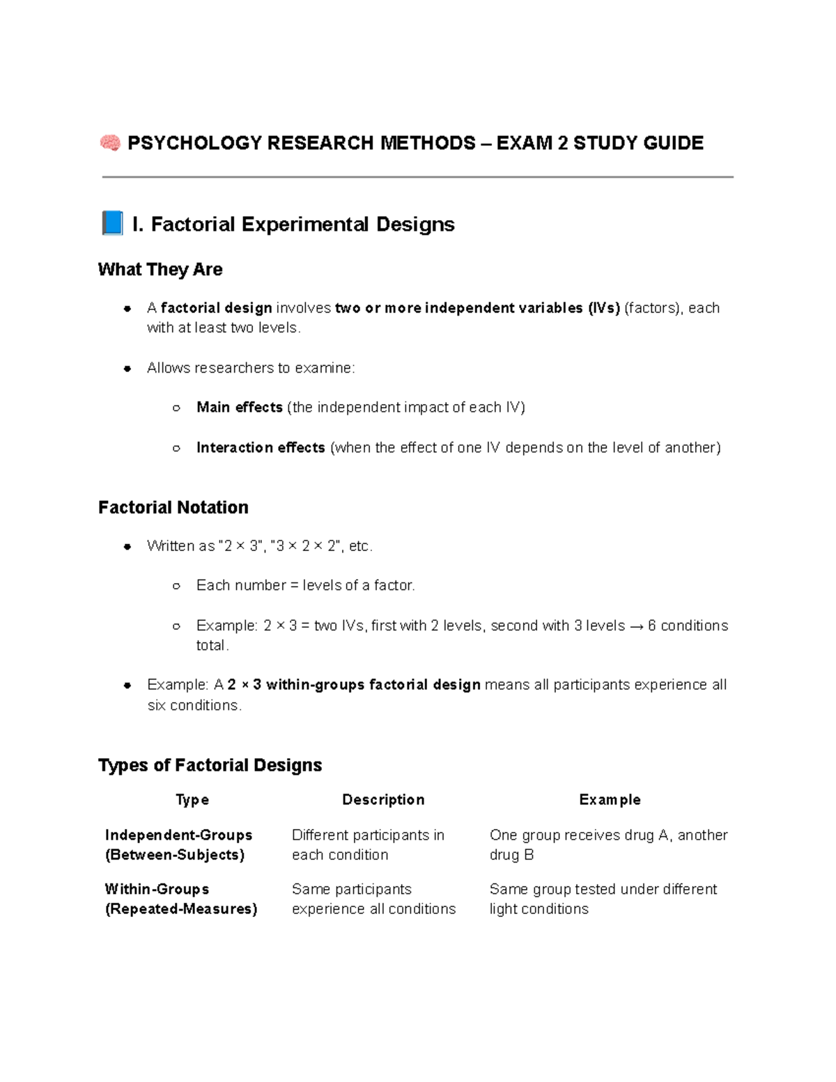 PSY 331 Factorial Experimental Designs Exam 2 Study Guide - Studocu