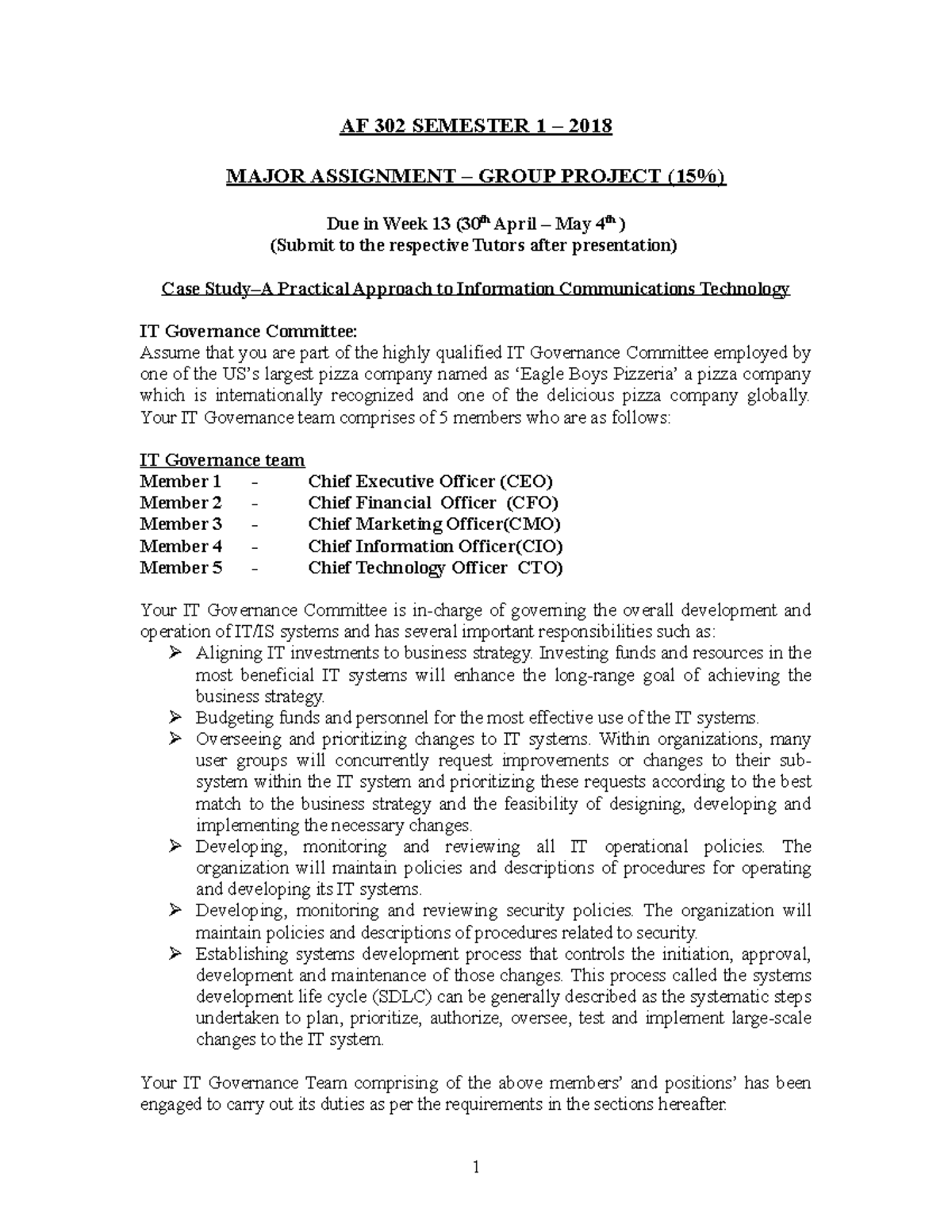 AF302 major assignment 2018 - AF 302 SEMESTER 1 – 2018 MAJOR ASSIGNMENT ...