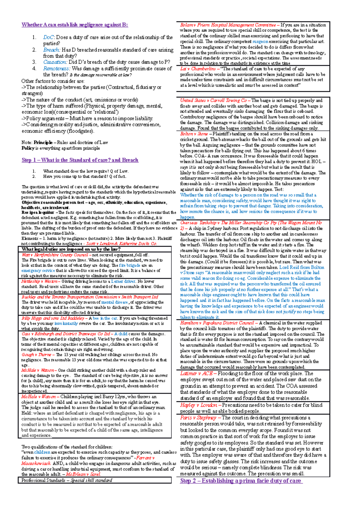 Law of Torts (FINAL EXAM) Comprehensive Notes on Negligence - Studocu
