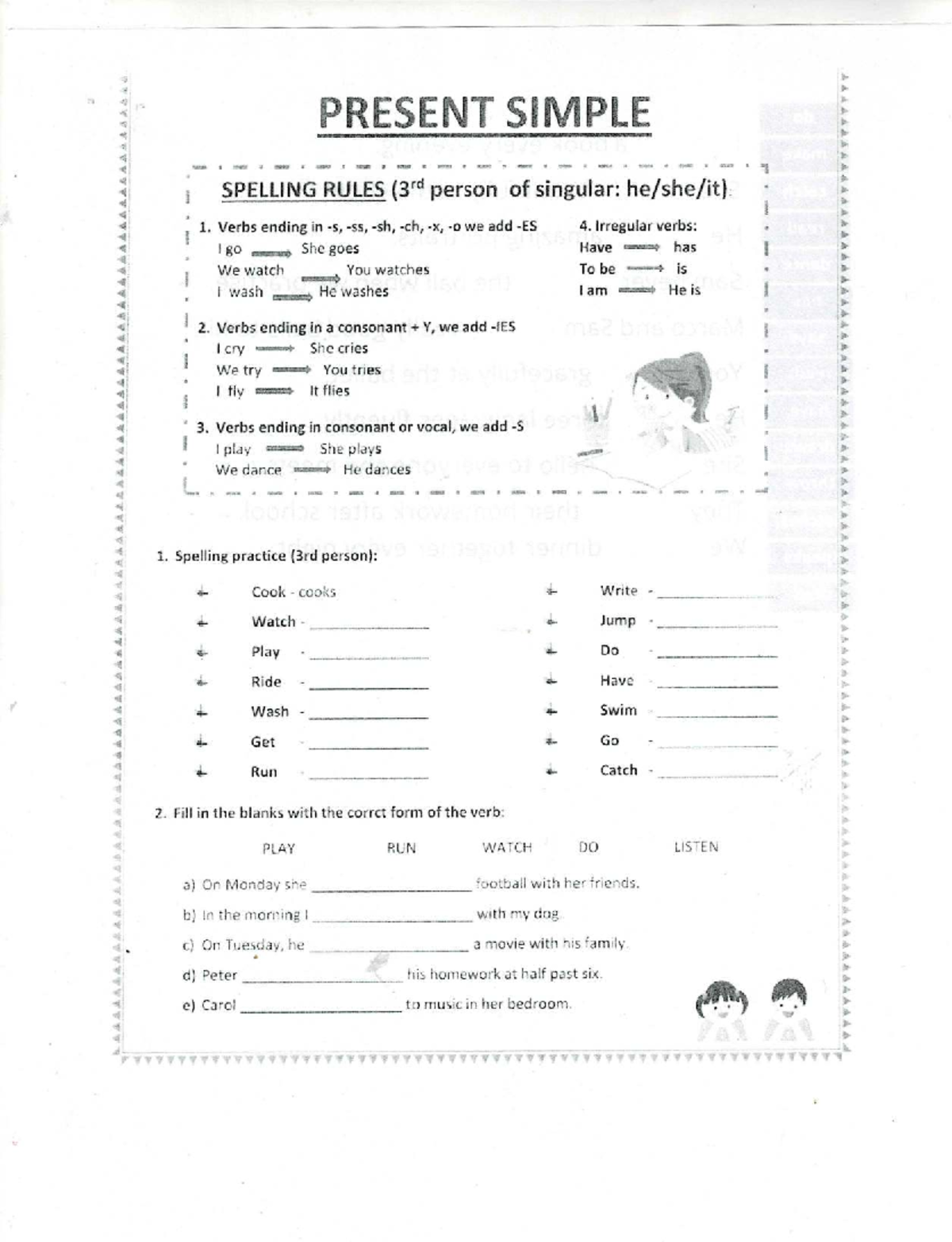 PRESENT SIMPLE SPELLING RULES: 3rd Person Singular Guide - Studocu