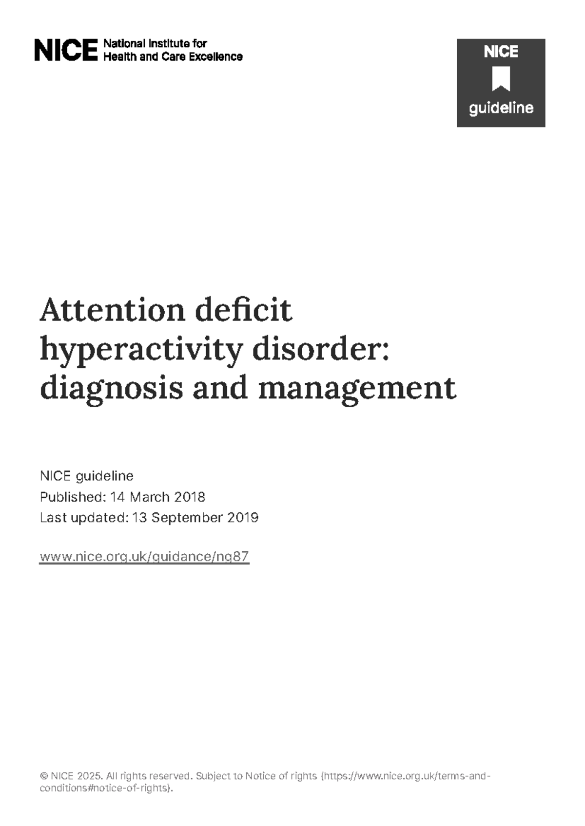 ADHD Management Guidelines (NG87): Diagnosis & Treatment Overview - Studocu