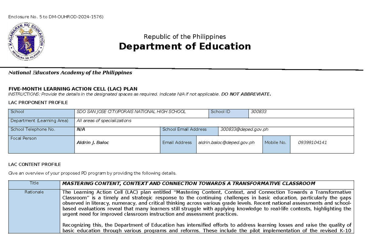 LAC Plan: Mastering Content, Context & Connection for Transformative Ed ...