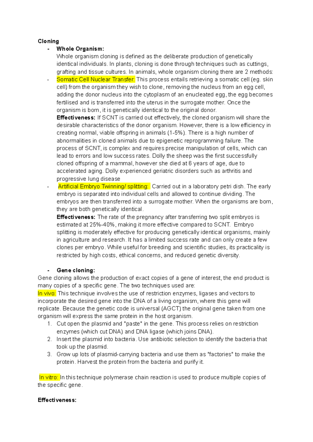 Bio 101: Whole Organism Cloning and Genetic Engineering Techniques ...