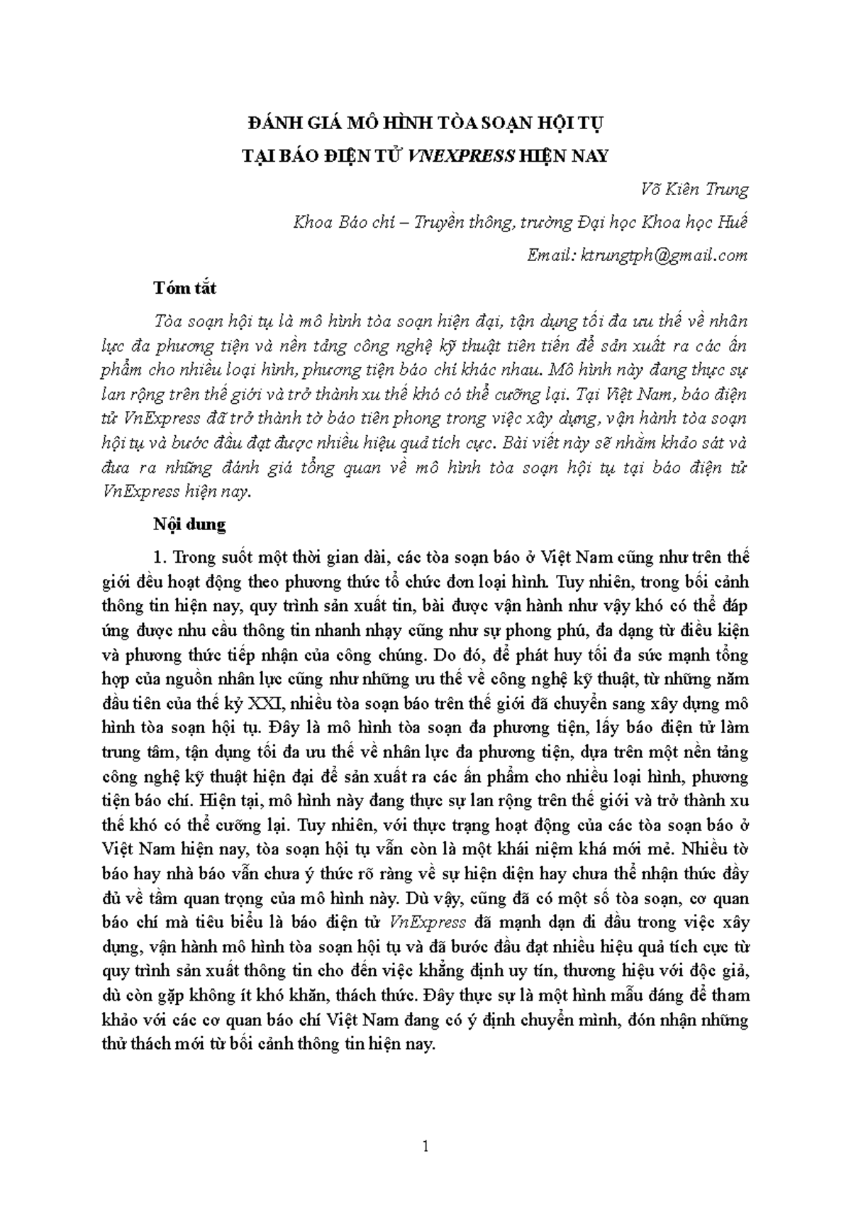 Đánh Giá Mô Hình Tòa Soạn Hội Tụ Tại VnExpress - Khoa Học 2023 - Studocu