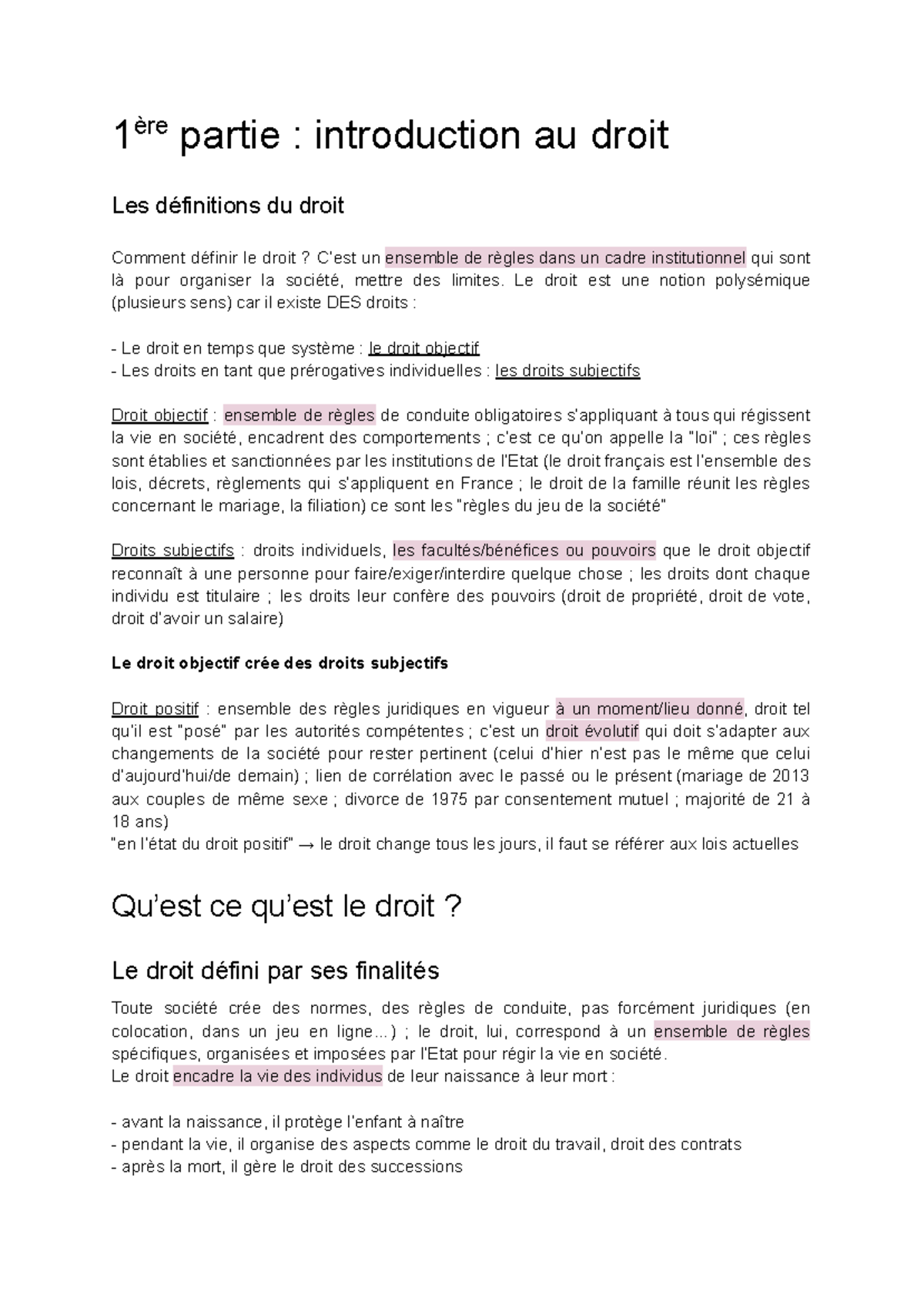 Droit Privé : Introduction au Droit et ses Concepts Fondamentaux - Studocu