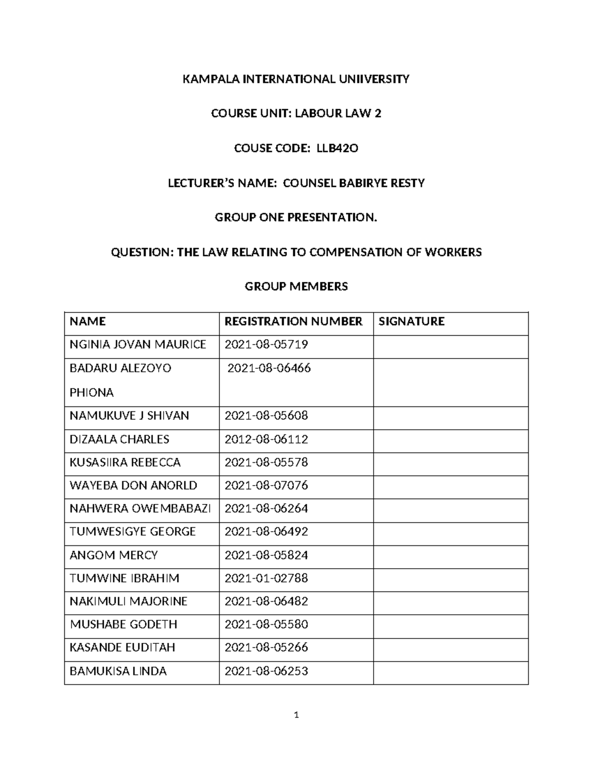 LLB420 Labour Law II: Workers Compensation Presentation Notes - Studocu