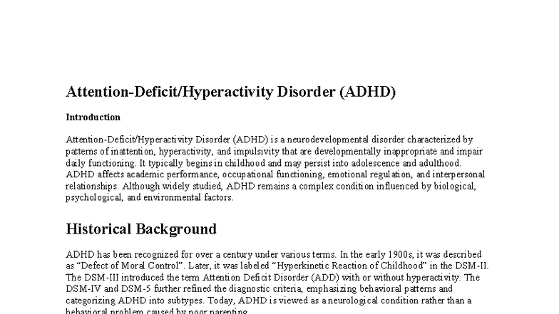 ADHD - Lecture Notes on Neurodevelopmental Disorder (ADHD) - Studocu
