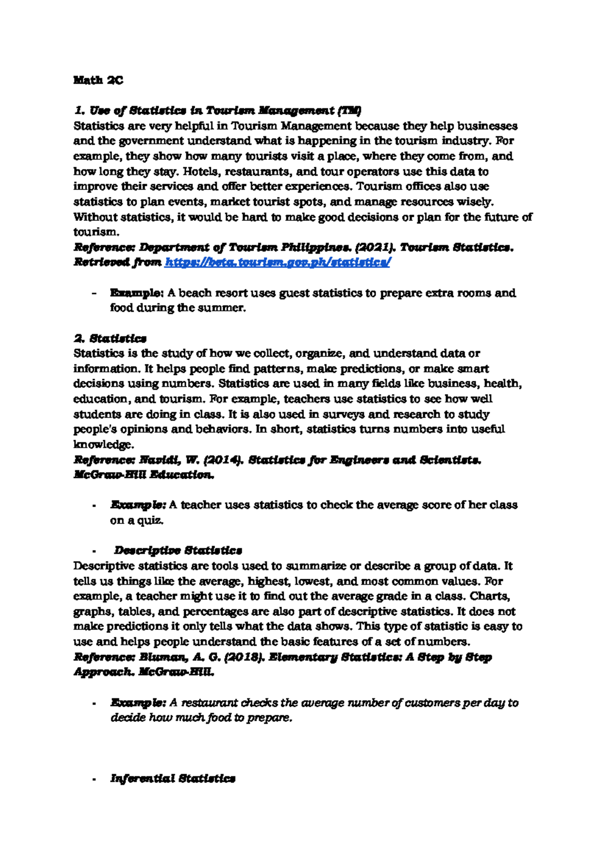 Math 2C - Statistics in Tourism Management: Key Concepts and ...
