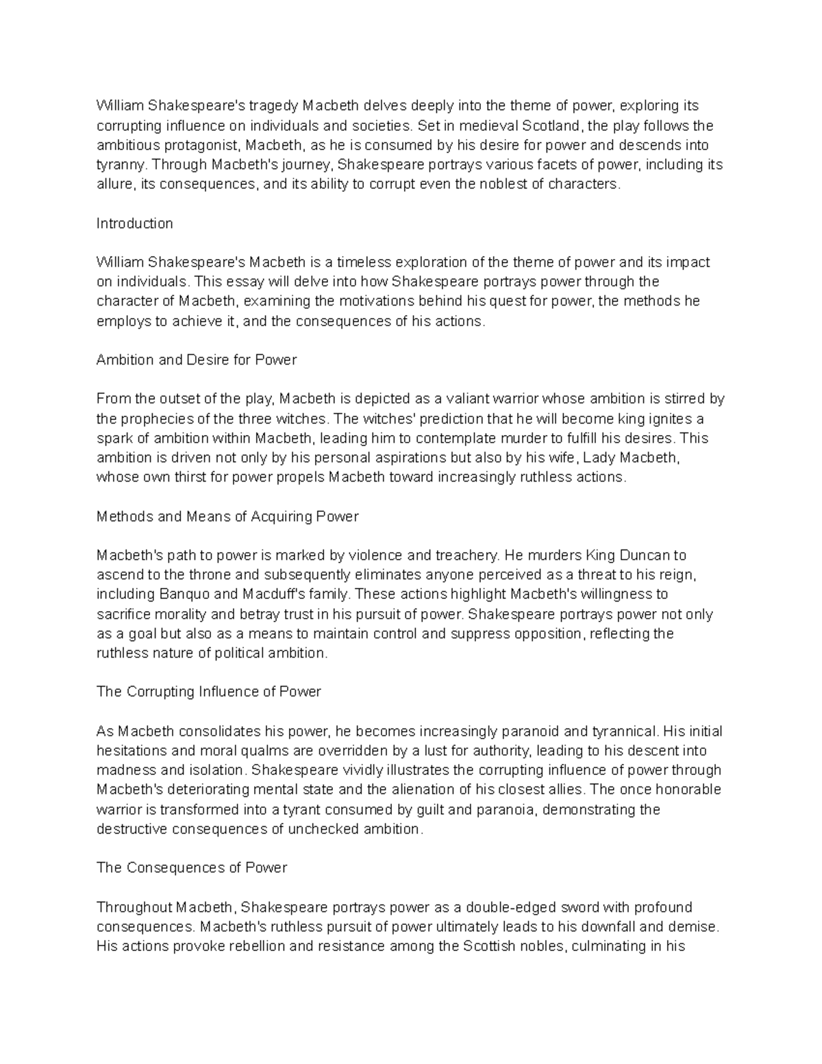 Analyzing the Theme of Power in Shakespeare's Macbeth - William ...