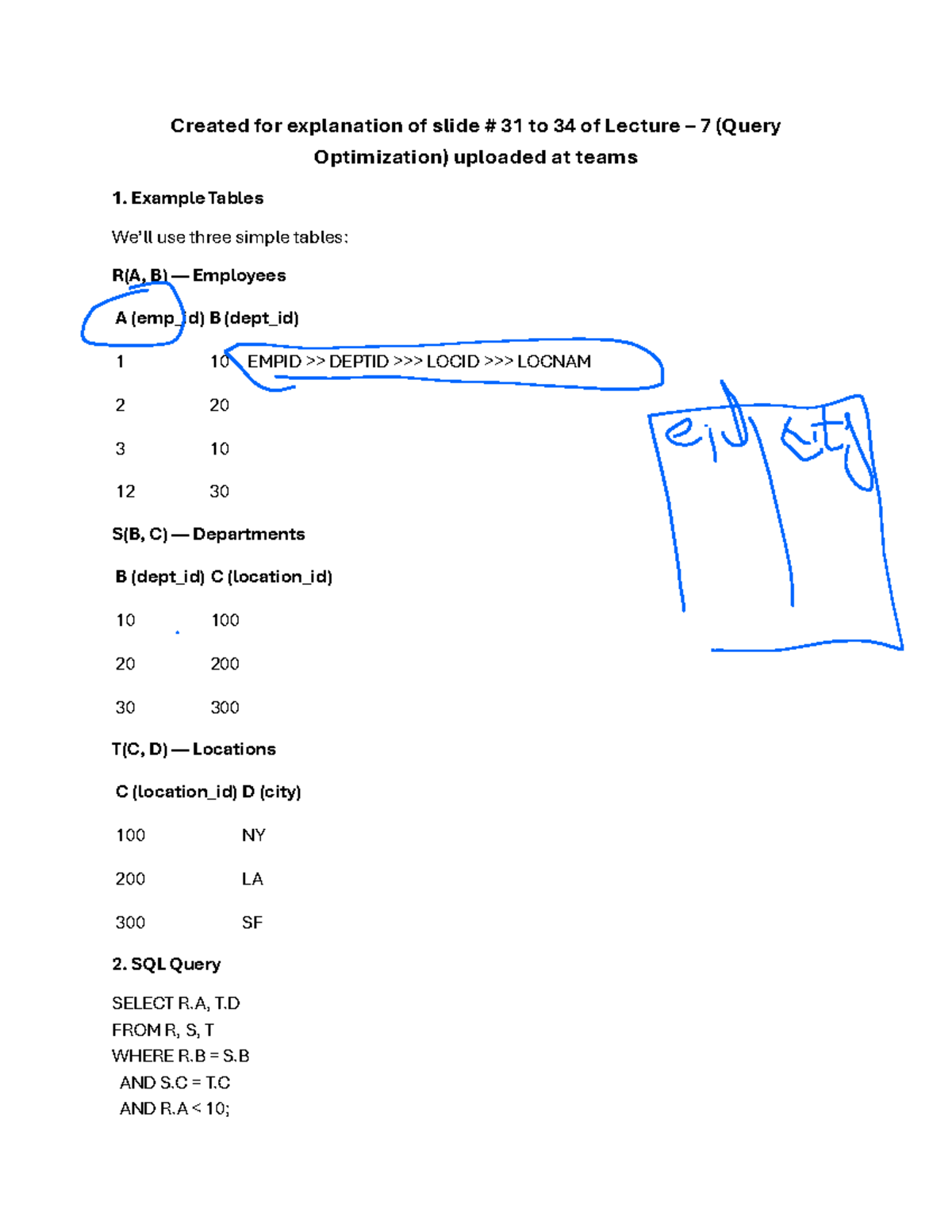5-Query Optimization - Lecture 7 Notes on SQL Query Optimization - Studocu