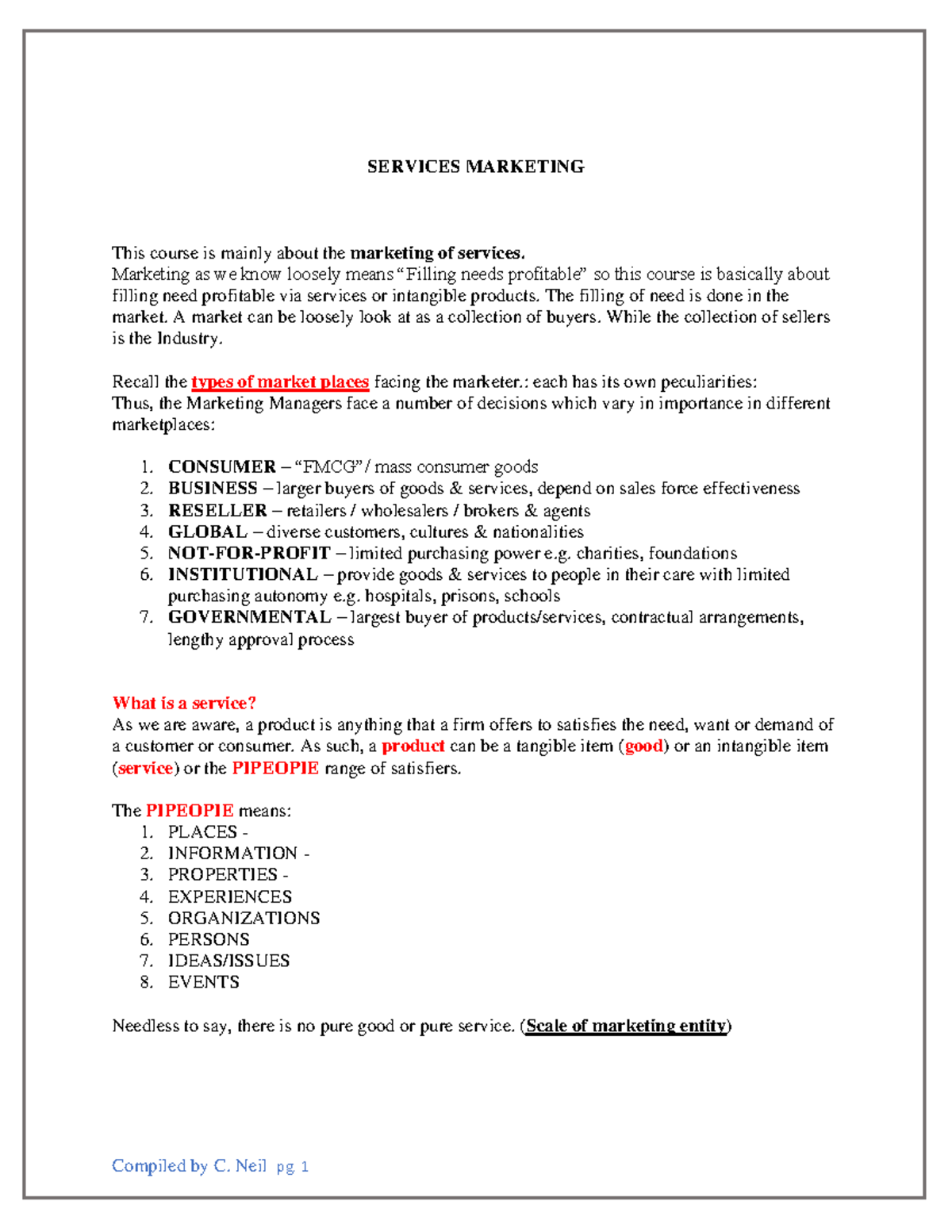 Service Marketing Overview Notes - C. NEIL - Studocu
