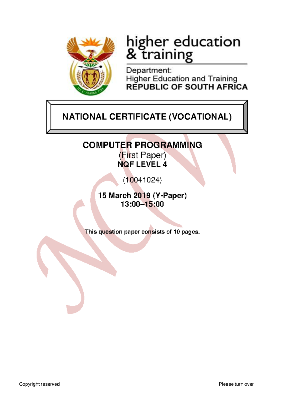 NC530 - Computer Programming NQF L4 First Paper QP 2019 - Studocu