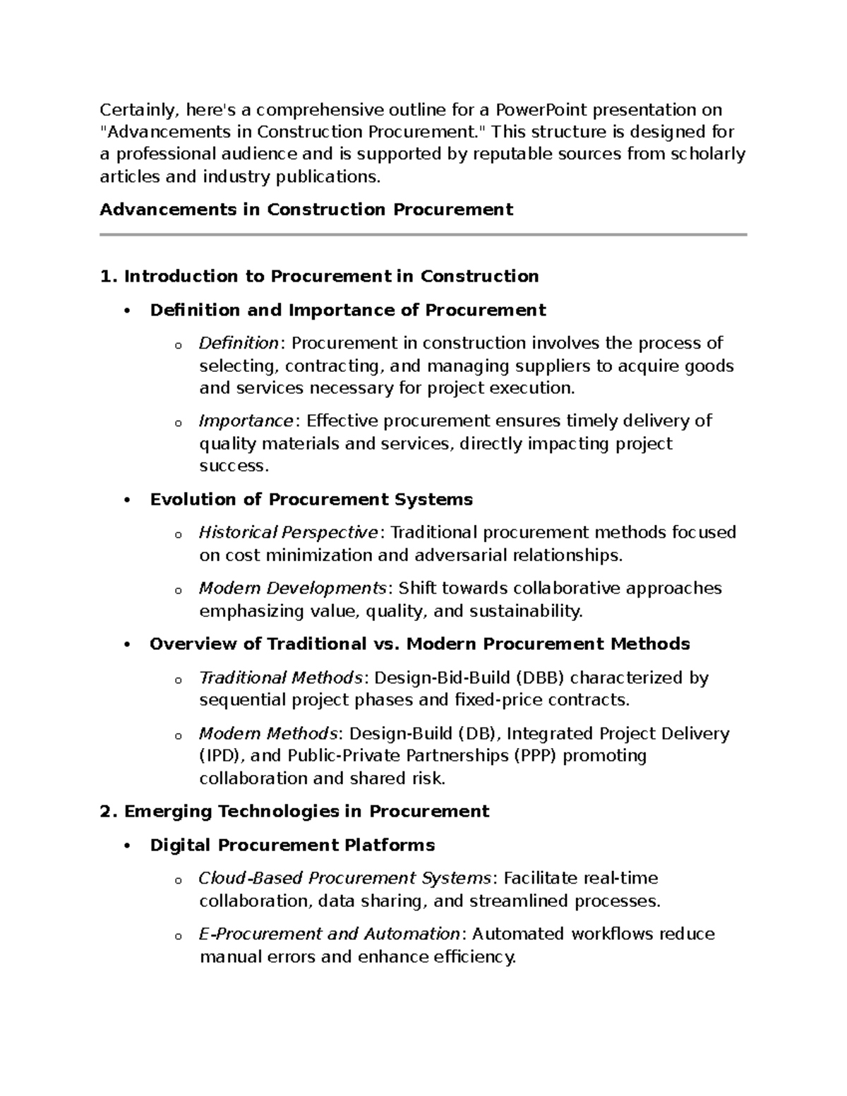 Procurement Presentation 1: Advancements in Construction Methods - Studocu