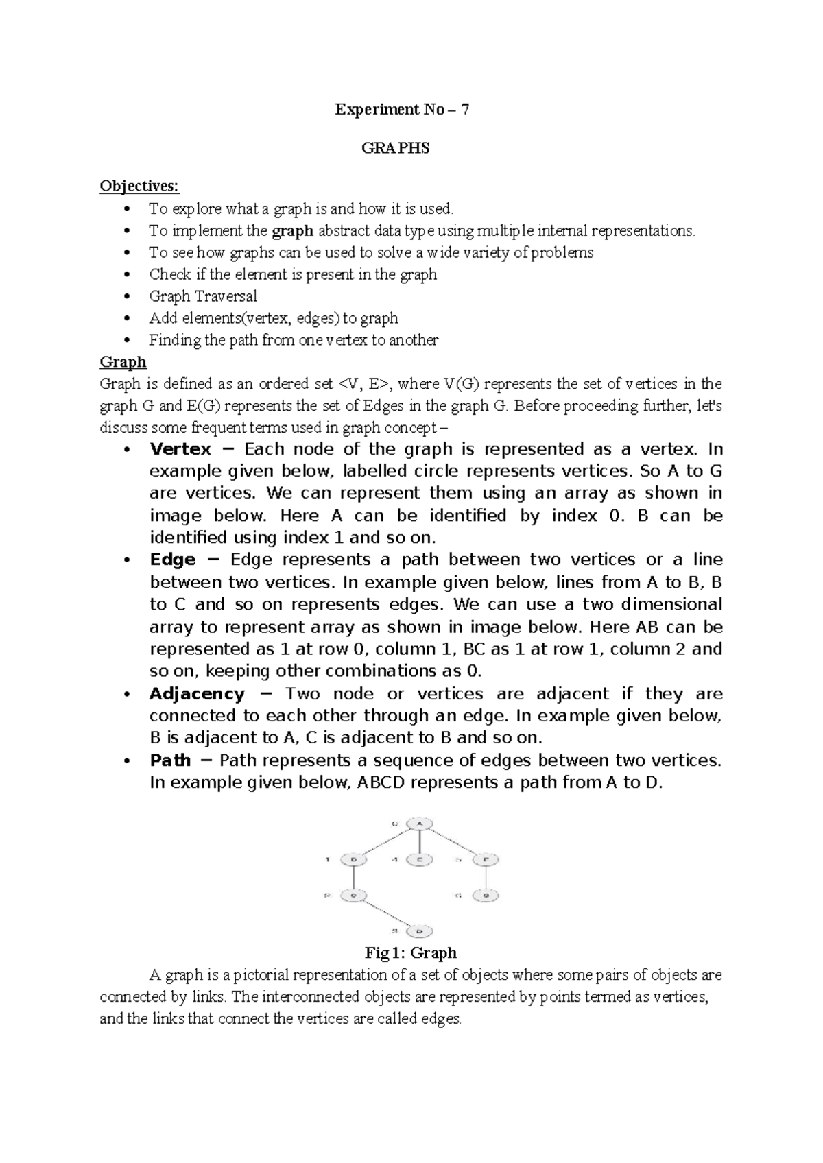 7 Graphs (1) - lab - Experiment No – 7 GRAPHS Objectives: To explore ...