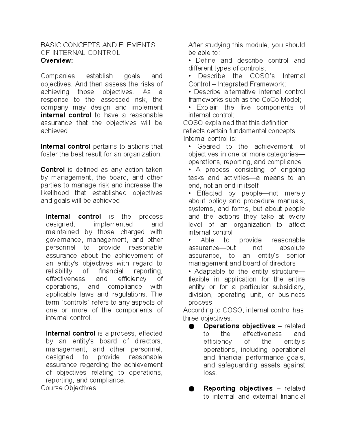 Basic concepts and elements of internal control - BASIC CONCEPTS AND ...